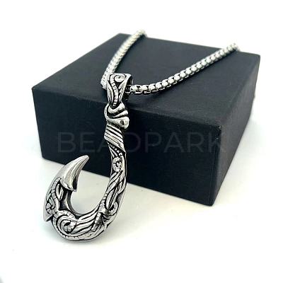 Vintage Style 304 Stainless Steel Fish Hook Pendant Necklaces for Men Women Jewelry LS-NL8016-1