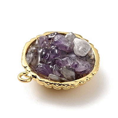 Natural Amethyst Chip Pendants KK-C242-05G-16-1