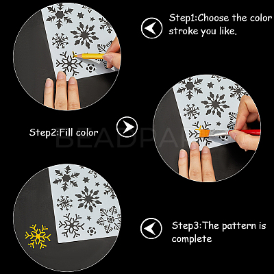 6Pcs 3 Styles Christmas Theme Plastic Hollow Out Drawing Painting Stencils Templates DIY-GF0009-92-1