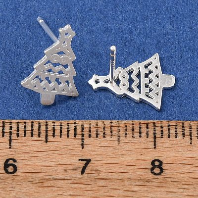 925 Sterling Silver Hollow Christmas Tree Stud Earrings EJEW-F397-01S-1