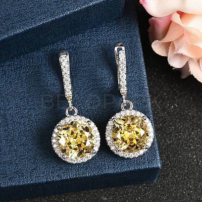 925 Sterling Silver Micro Pave Cubic Zirconia Dangle Hoop Earrings EJEW-F371-01B-02-1