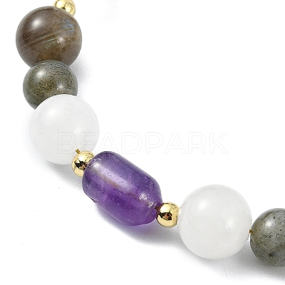 Natural Labradorite &  Amethyst & White Jade Beaded Bracelets for Women BJEW-JB13619-1