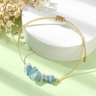 Natural Aquamarine Chips Braided Bead Bracelets BJEW-JB09851-03-1