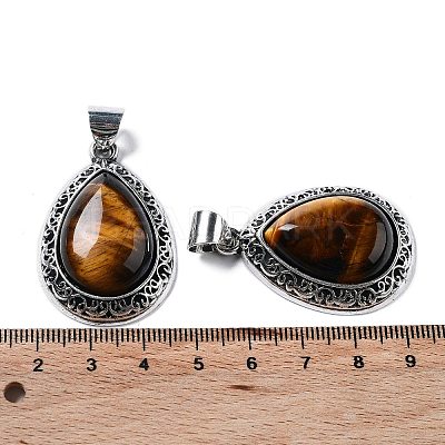 Natural Tiger Eye Teardrop Pendants G-A093-03AS-03-1