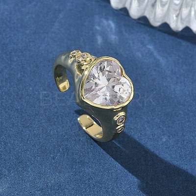 Brass Pave Cubic Zirconia Cuff Open Rings for Women RJEW-L343-08G-01-1