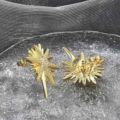 Brass Micro Pave Clear Cubic Zirconia Stud Earrings KK-B124-13G-1