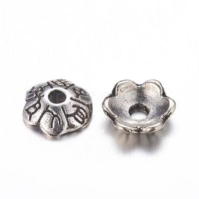 6-Petal Tibetan Style Alloy Flower Bead Caps TIBE-S220-AS-01-RS-1