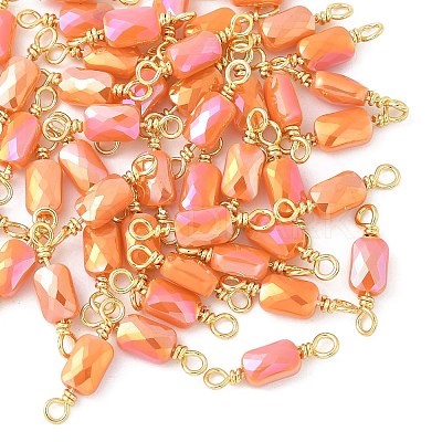 Electroplate Glass Faceted Rectangle Connector Charms KK-C097-05G-02-1