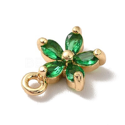 Brass Cubic Zirconia Flower Charms KK-O141-01G-06-1