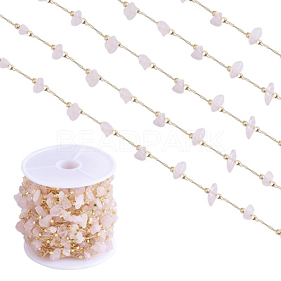 Natural Rose Quartz Chips Beaded Chains CHC-SZ0001-62L-1