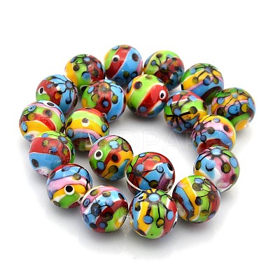Multi-Color Handmade Lampwork Round Beads LAMP-O008-03-1