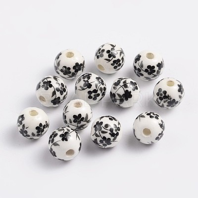 Floral Printed Porcelain Beads PORC-Q201-8mm-5-1