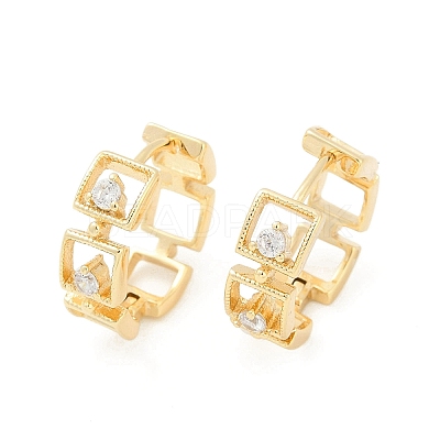 Brass Clear Cubic Zirconia Hoop Earrings EJEW-Q016-02G-1