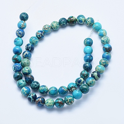 Dyed & Heated Natural Imperial Jasper Round Bead Strands G-M274-05-6mm-1