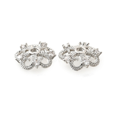 Flower Brass Clear Cubic Zirconia Bead Caps KK-V008-05P-1