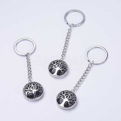 Natural Dyed & Heated Black Agate Keychain KEYC-E023-02G-1