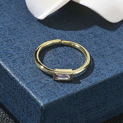 Rectangle Brass with Glass Cuff Rings for Women RJEW-Z111-05G-1