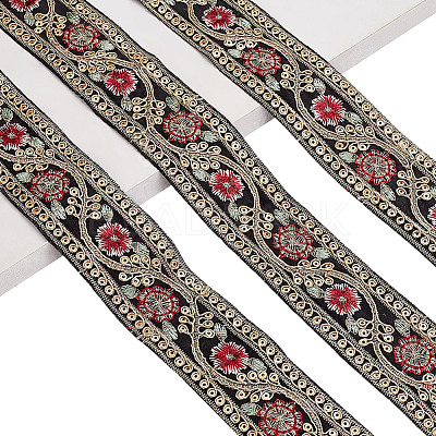 Sparkle Polyester Flower Embroidery Ribbons SRIB-WH0011-266B-1