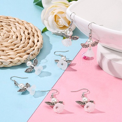 Lovely Wedding Dress Angel Dangle Earrings X-EJEW-JE00521-09-1