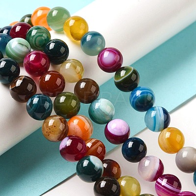 Natural Striped Agate/Banded Agate Round Bead Strands G-E234-16-1