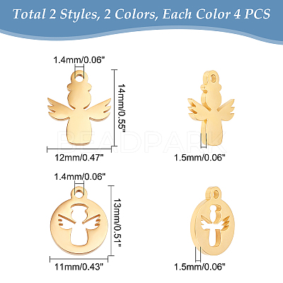 8Pcs 2 Style Ion Plating(IP) 304 Stainless Steel Charms STAS-UN0032-33-1