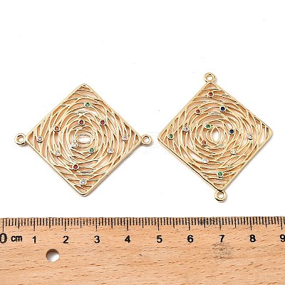 Brass Micro Pave Colorful Cubic Zirconia Hollow Connector Charms KK-K351-58A-G-1