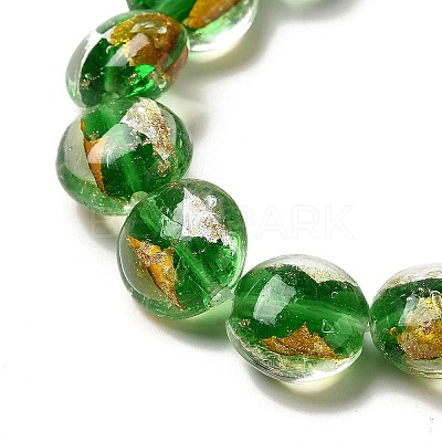 Handmade Gold Foil and Silver Foil Lampwork Flat Round Beads FOIL-C001-02B-1