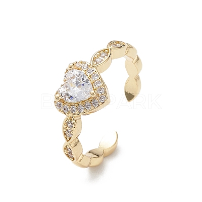 Heart Clear Cubic Zirconia Cuff Ring RJEW-M146-07G-1
