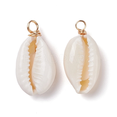 Natural Cowrie Shell Pendants PALLOY-JF00940-01-1