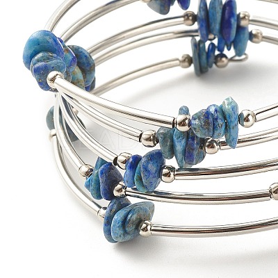 5-Loop Natural Lapis Lazuli Chip Beaded Wrap Bracelets for Women BJEW-JB01517-10-1