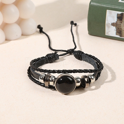 Natural Black Onyx Flat Round Link Multi-strand Bracelets PW-WGD176F-09-1