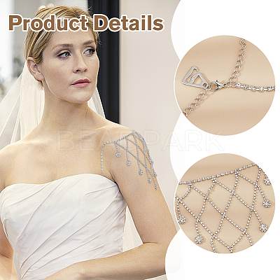 Alloy Crystal Rhinestone Multilayered Flower Tassel Shoulder Bra Body Chains AJEW-WH0752-575P-1