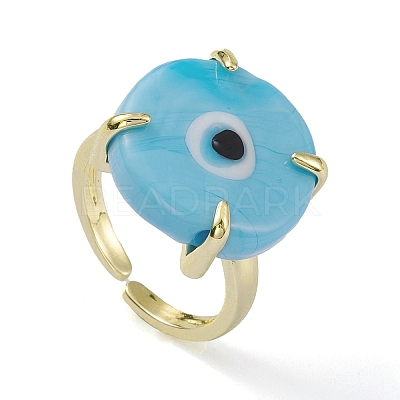 Lampwork Evil Eye Open Cuff Ring RJEW-M147-01LG-02-1