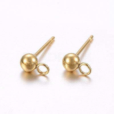 304 Stainless Steel Ball Stud Earring Findings STAS-E436-17B-G-1
