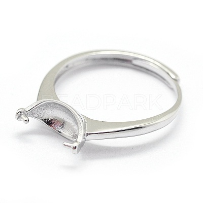 Anti-Tarnish Adjustable Rhodium Plated Sterling Silver Cup Peg Ring Settings STER-I016-008P-1