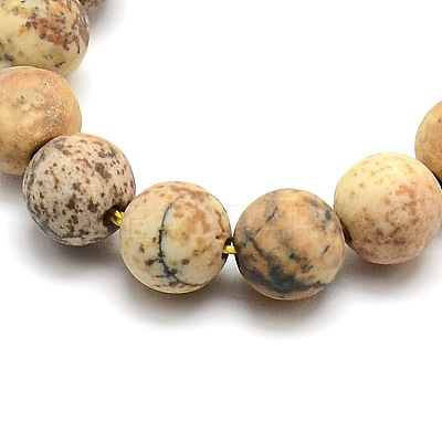 Frosted Natural Picture Jasper Round Bead Strands G-M064-6mm-05-1