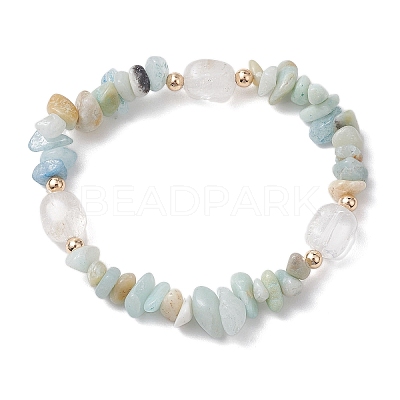 Natural Flower Amazonite Chip & Cuboid Beaded Stretch Bracelets for Women BJEW-JB10808-04-1
