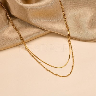 304 Stainless Steel Double-Layer Necklace NJEW-Q321-01G-1