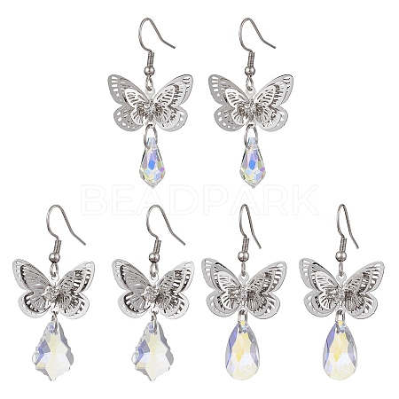 3 Pairs 3 Size Filigree 3D Butterfly Brass Dangle Earrings EJEW-JE05677-1