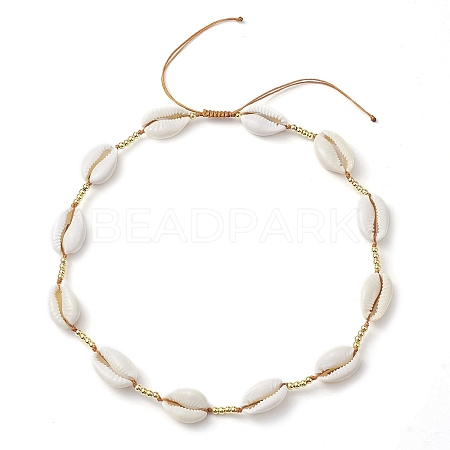 Adjustable Nylon Thread Shell Beads with Brass Kids Necklaces NJEW-JN04796-1