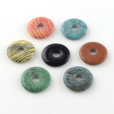 Dyed Donut/Pi Disc Mixed Stone Pendants G-R338-M-1