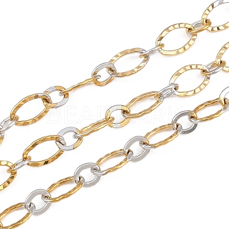 Two Tone 304 Stainless Steel Textured Oval Link Chains CHS-P028-11A-1