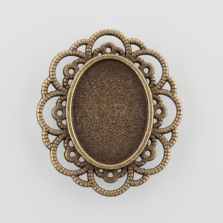 Filigree Wrap Oval Alloy Cabochon Settings PALLOY-N0088-11AB-NF-1