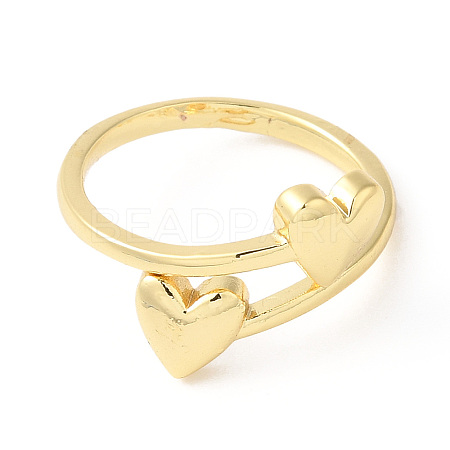 Rack Plating Brass Double Heart Cuff Rings RJEW-R137-02G-1