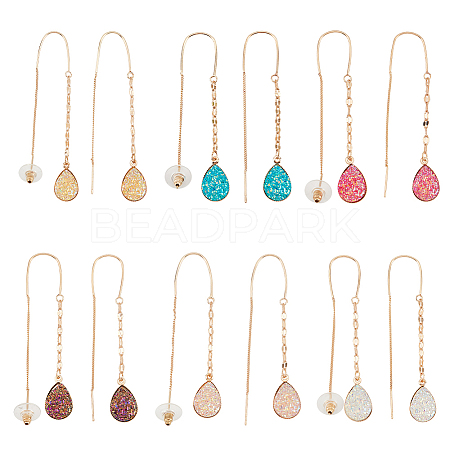 6 Pairs 6 Colors Resin Teardrop Dangle Earrings EJEW-AN0001-21-1