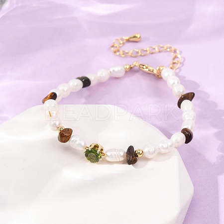 Natural Tiger Eye Chip and Rice Natural Pearl Beaded Bracelets GG-CBA3297-13G-H-1