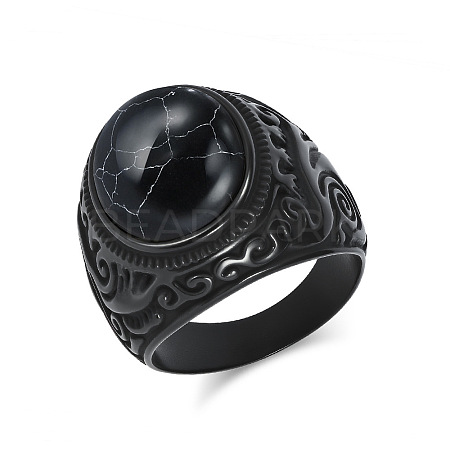304 Stainless Steel with Synthetic Turquoise Finger Rings for Men FS-WG44E14-20-1