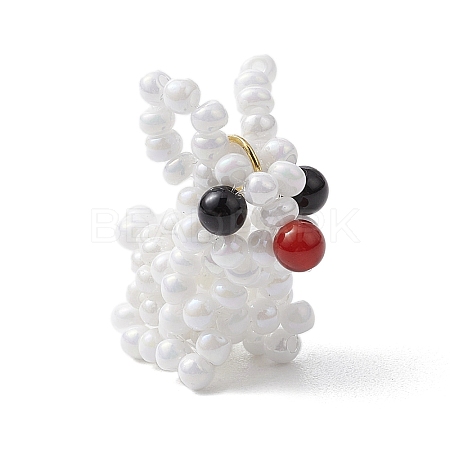 3D Glass Seed Beaded Rabbit Charms PALLOY-MZ00577-1