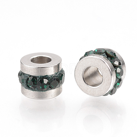 201 Stainless Steel Polymer Clay Rhinestone Inlaid Beads LS-RB-YWC0001-02B-1