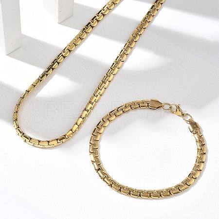 304 Stainless Steel Box Chain Necklaces & Bracelets Sets SJEW-D091-12G-1